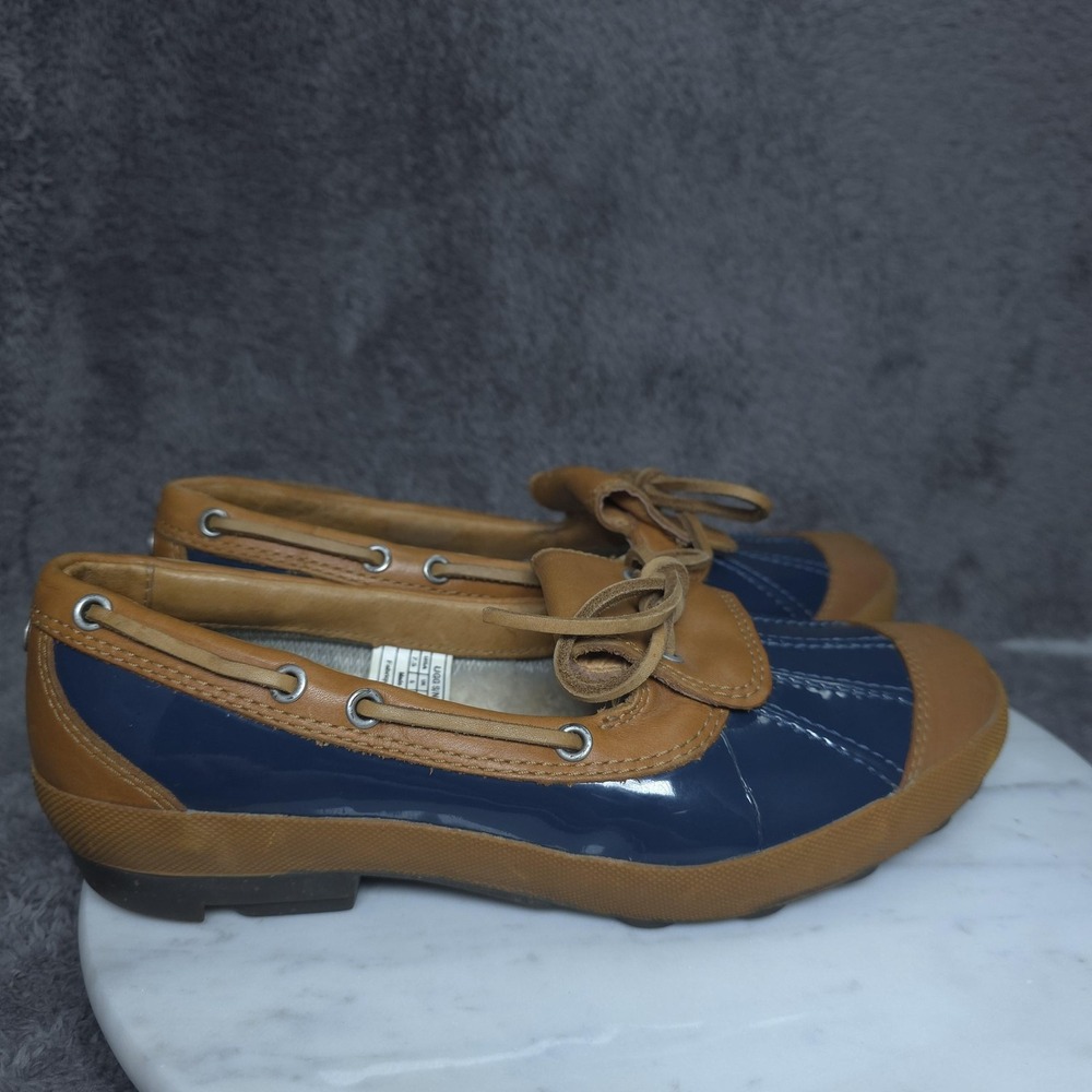 UGG Shoes Womens Size 7.5 Brown Blue Leather Wool Lined Boat Flats 1898